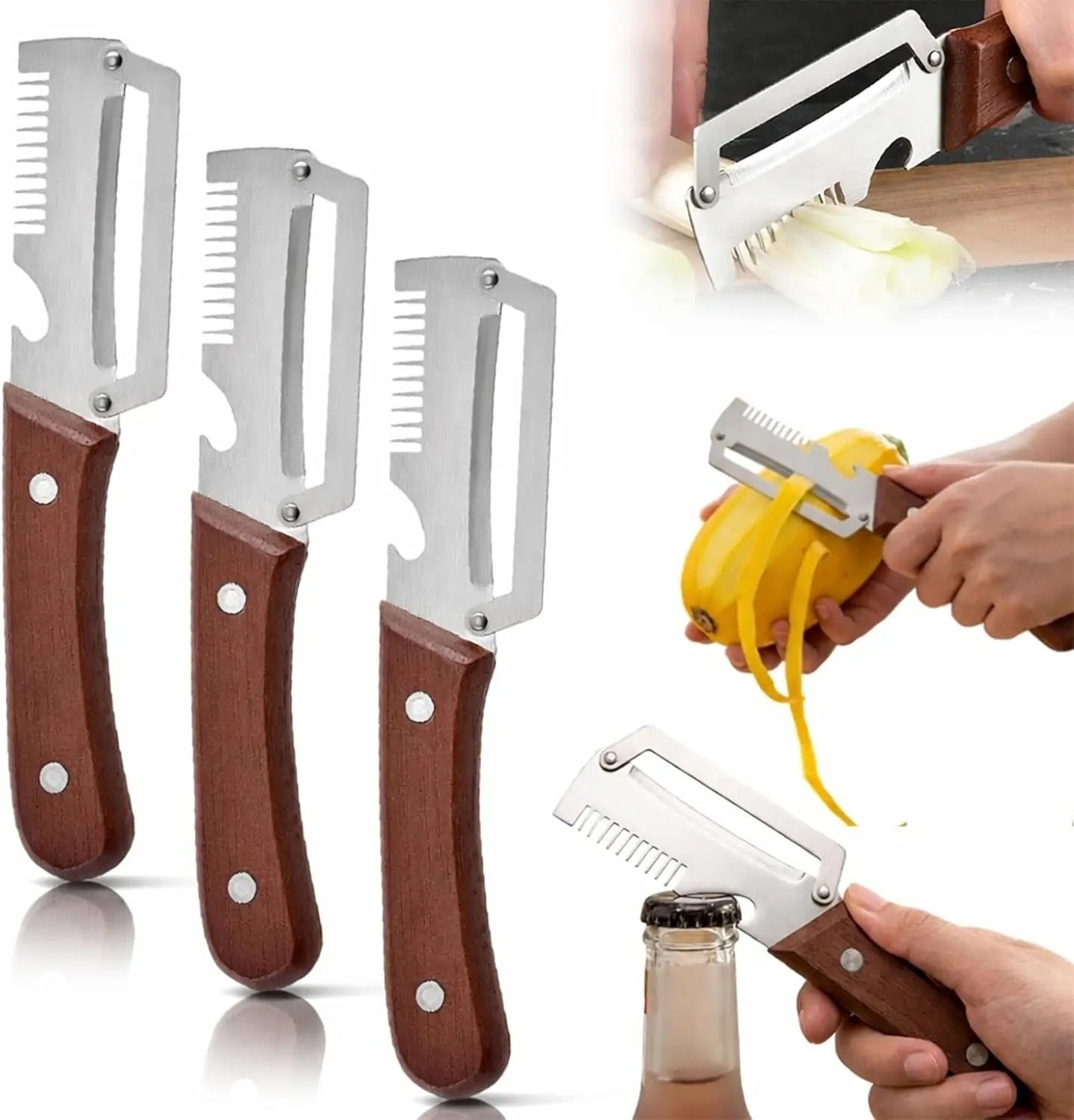 3 in 1 Multi-Functional Vegetable Peeler Stainless Steel Fruit Peeler Knife with Handle for Peeling Fruits Shredding Scallions