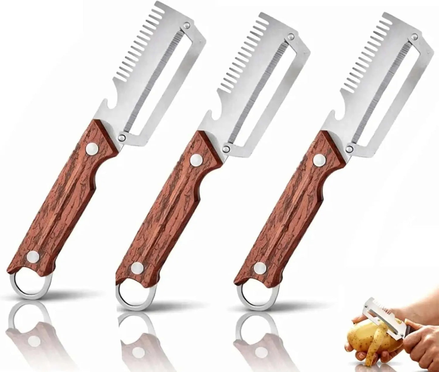 3 in 1 Multi-Functional Vegetable Peeler Stainless Steel Fruit Peeler Knife with Handle for Peeling Fruits Shredding Scallions