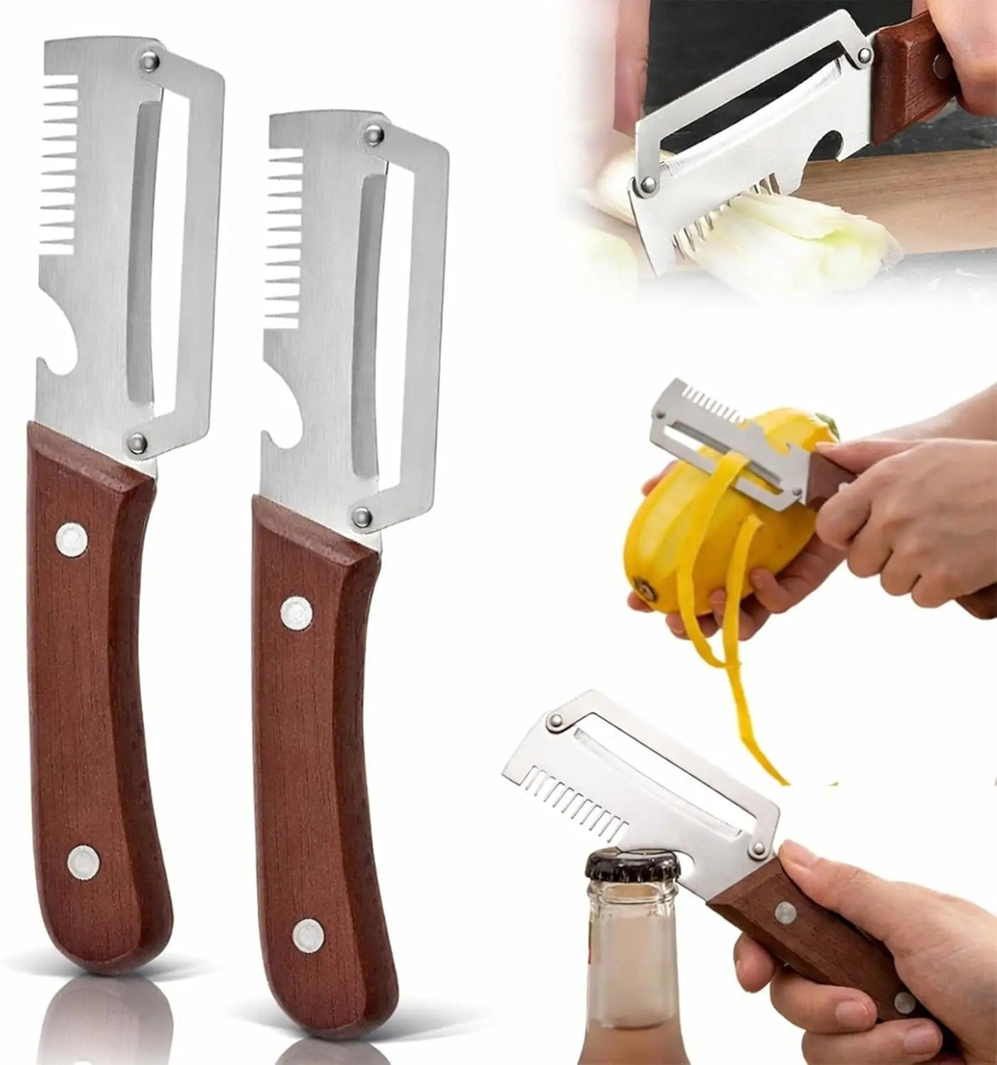 3 in 1 Multi-Functional Vegetable Peeler Stainless Steel Fruit Peeler Knife with Handle for Peeling Fruits Shredding Scallions