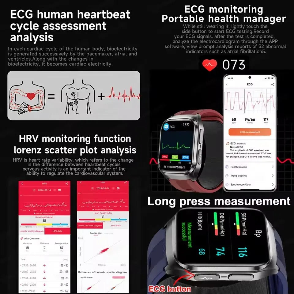 2026 New Upgrade AI Diagnostic Airbag Precise Blood Pressure Health SmartWatch Uric Acid ECG Blood lipids Smartwatch Men Women