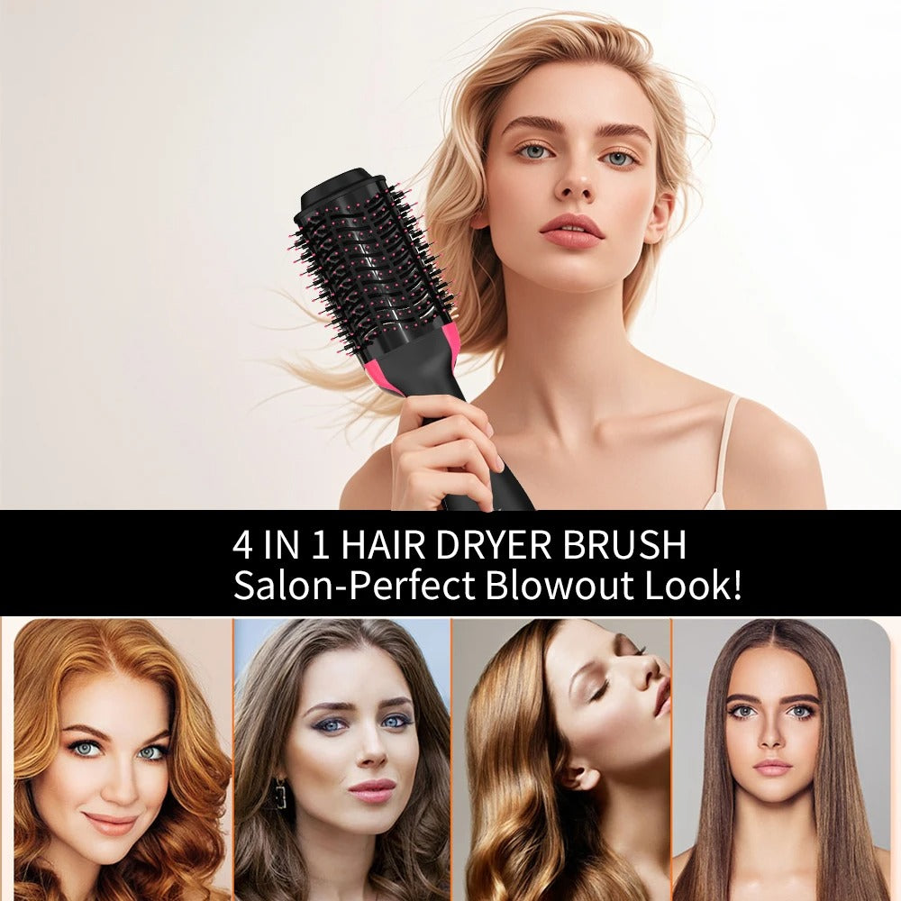 Women Hair Dryer Brush Hair Dryer Straightener Curler Massager 4 In 1 Rapid Warming One Step Volumizer Hot-Air Hair Brushes