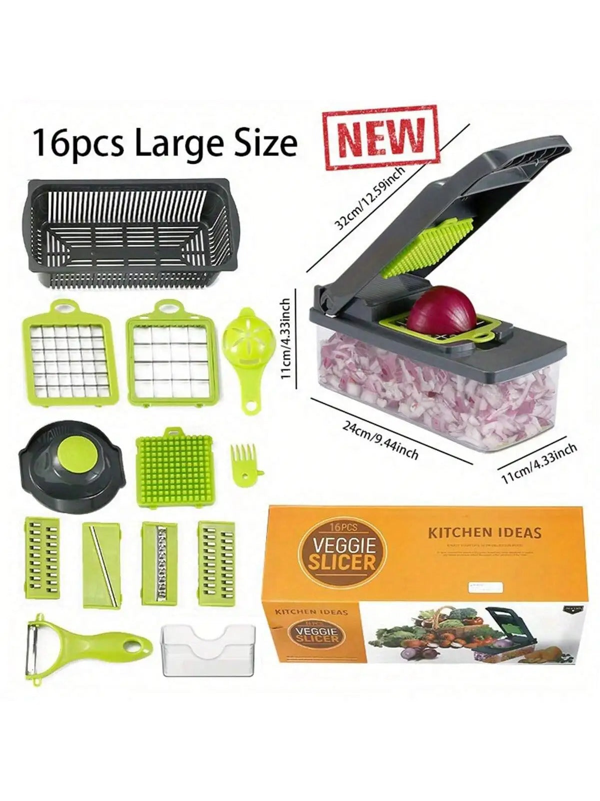 14pcs/16pcs Set,Vegetable Chopper, Multifunctional Fruit Slicer, Manual Food Grater, Vegetable Slicer, Cutter With Container